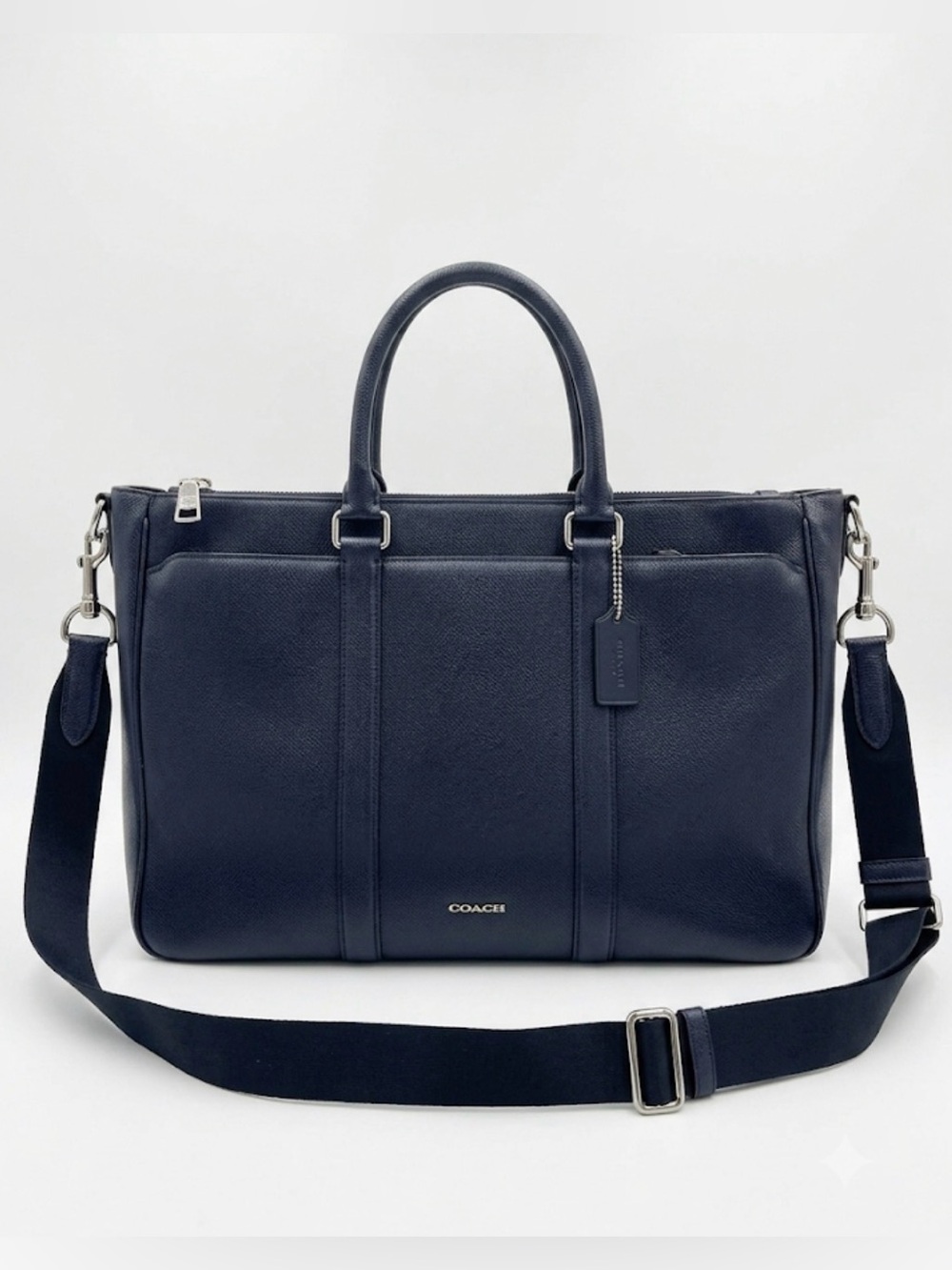 Coach F71695 Metropolitan Crossgrain Leather Briefcase Navy Slim Brief